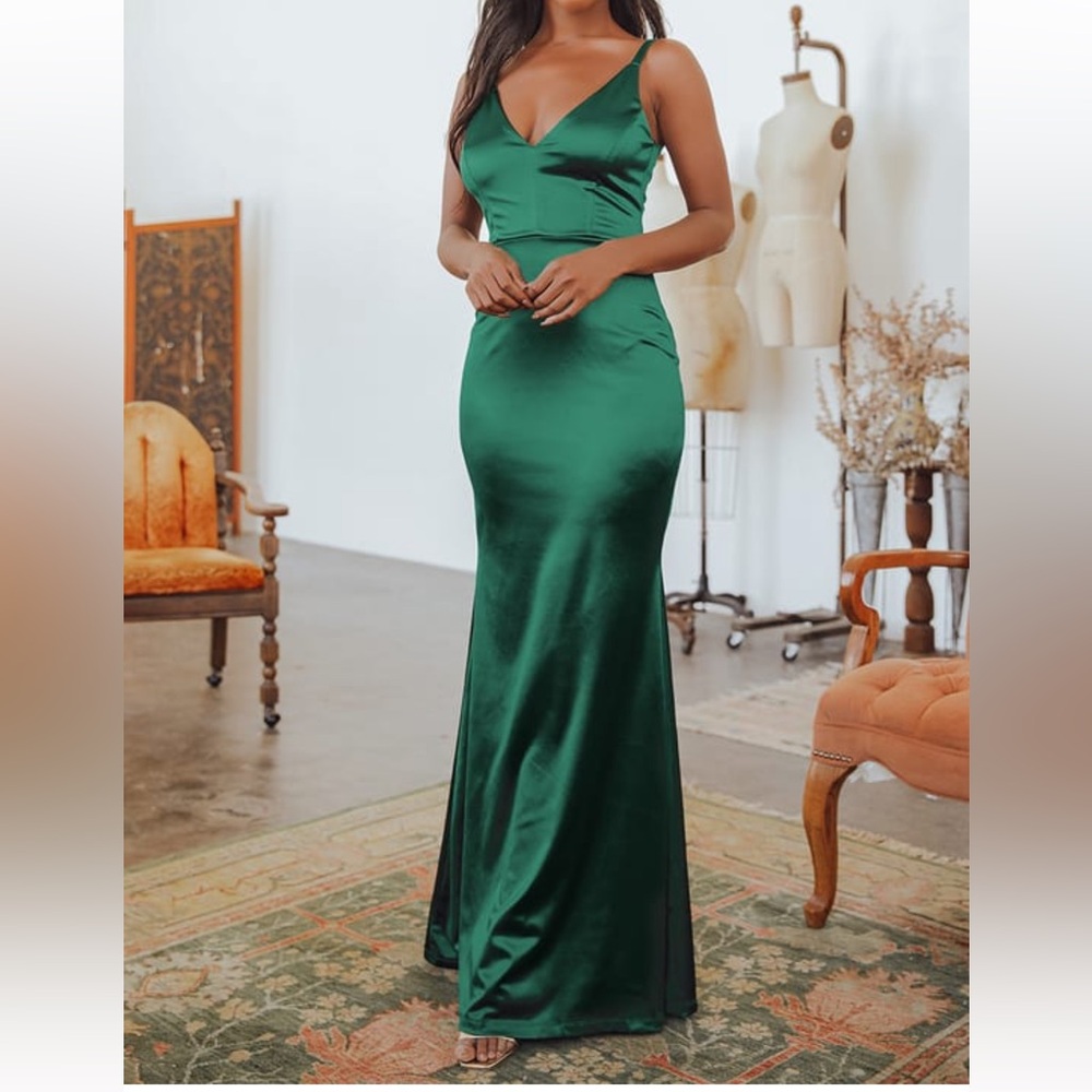 Lulu's Deep Green Satin Maxi Dress